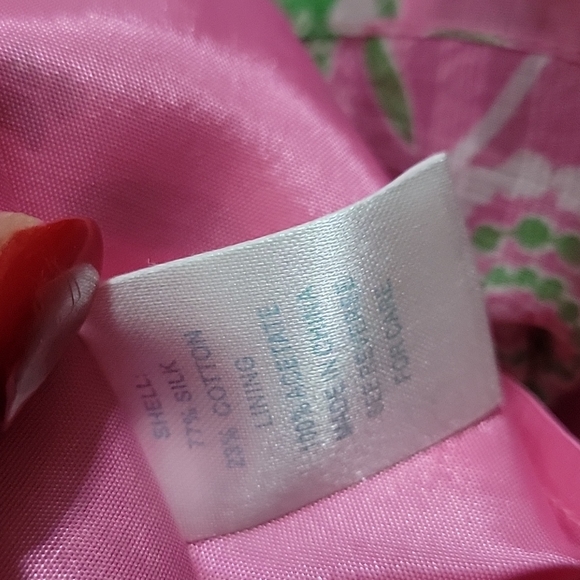 Lilly Pulitzer Silk Blend Pink and Green Short Sleeve Dress Size 0 - Picture 11 of 13